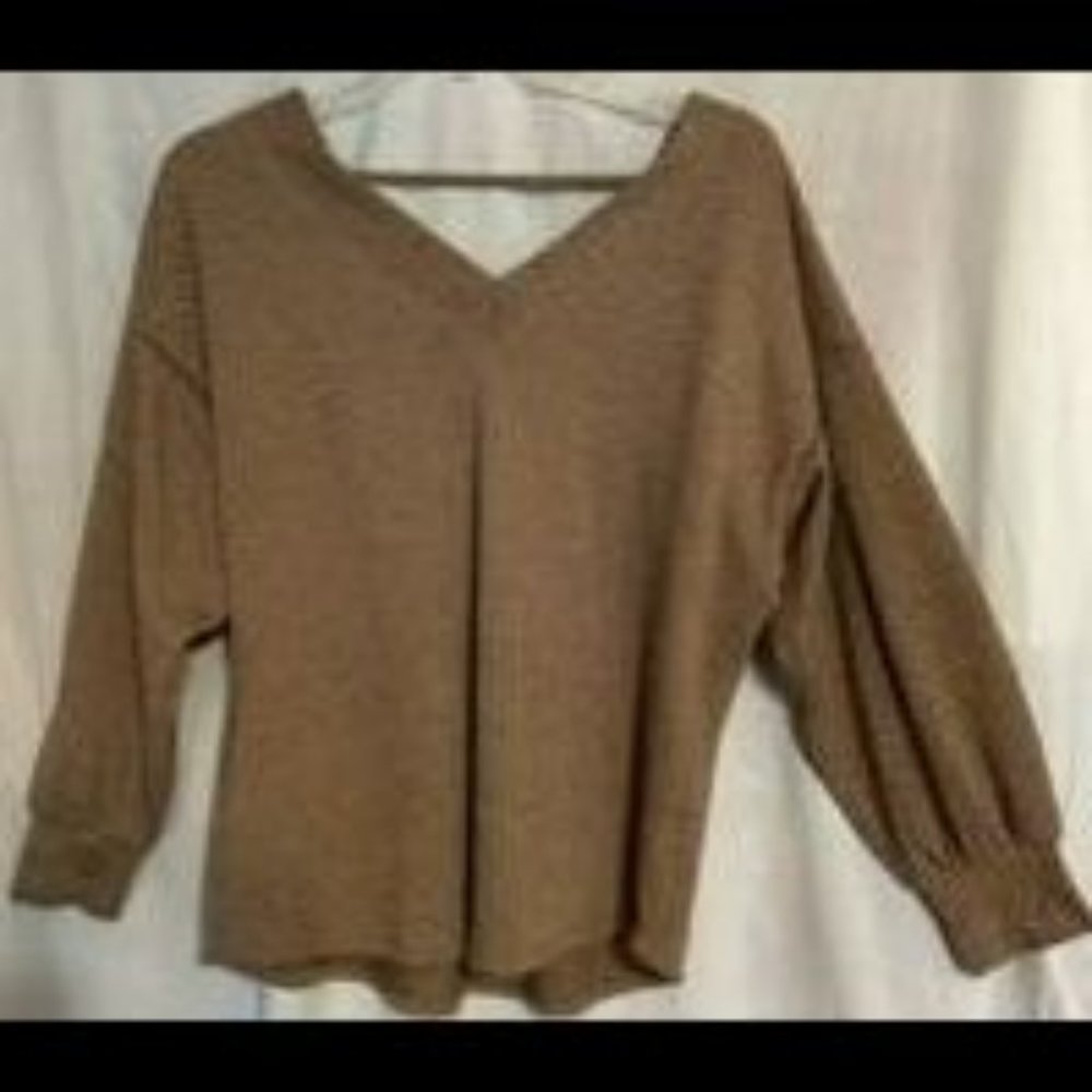 Brown/black knit top w/deep V front & back neckline, XL